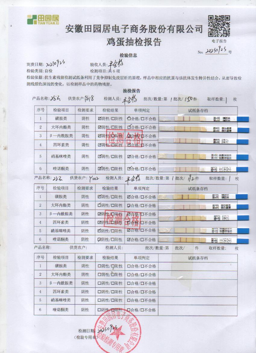 2023年9月23號鮮雞蛋檢測報告