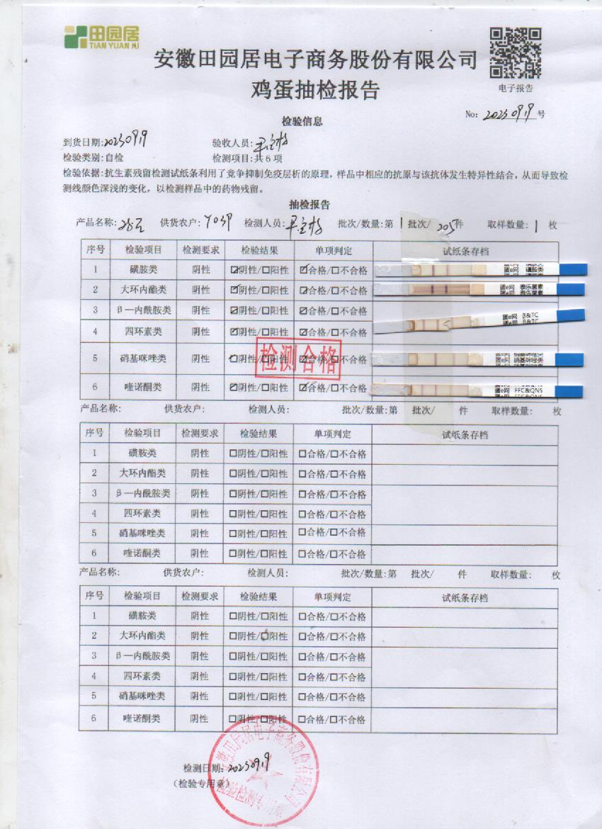 2023年9月19號鮮雞蛋檢測報告
