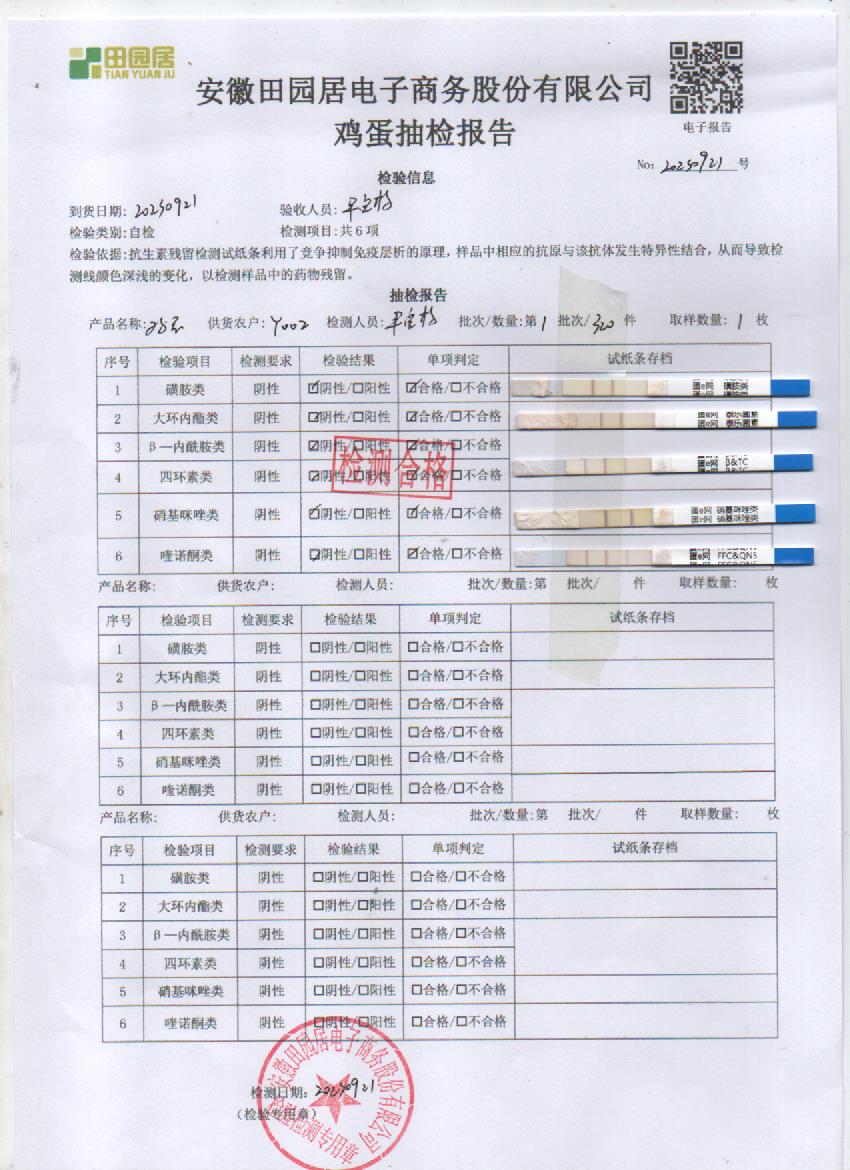 2023年9月21號鮮雞蛋檢測報告