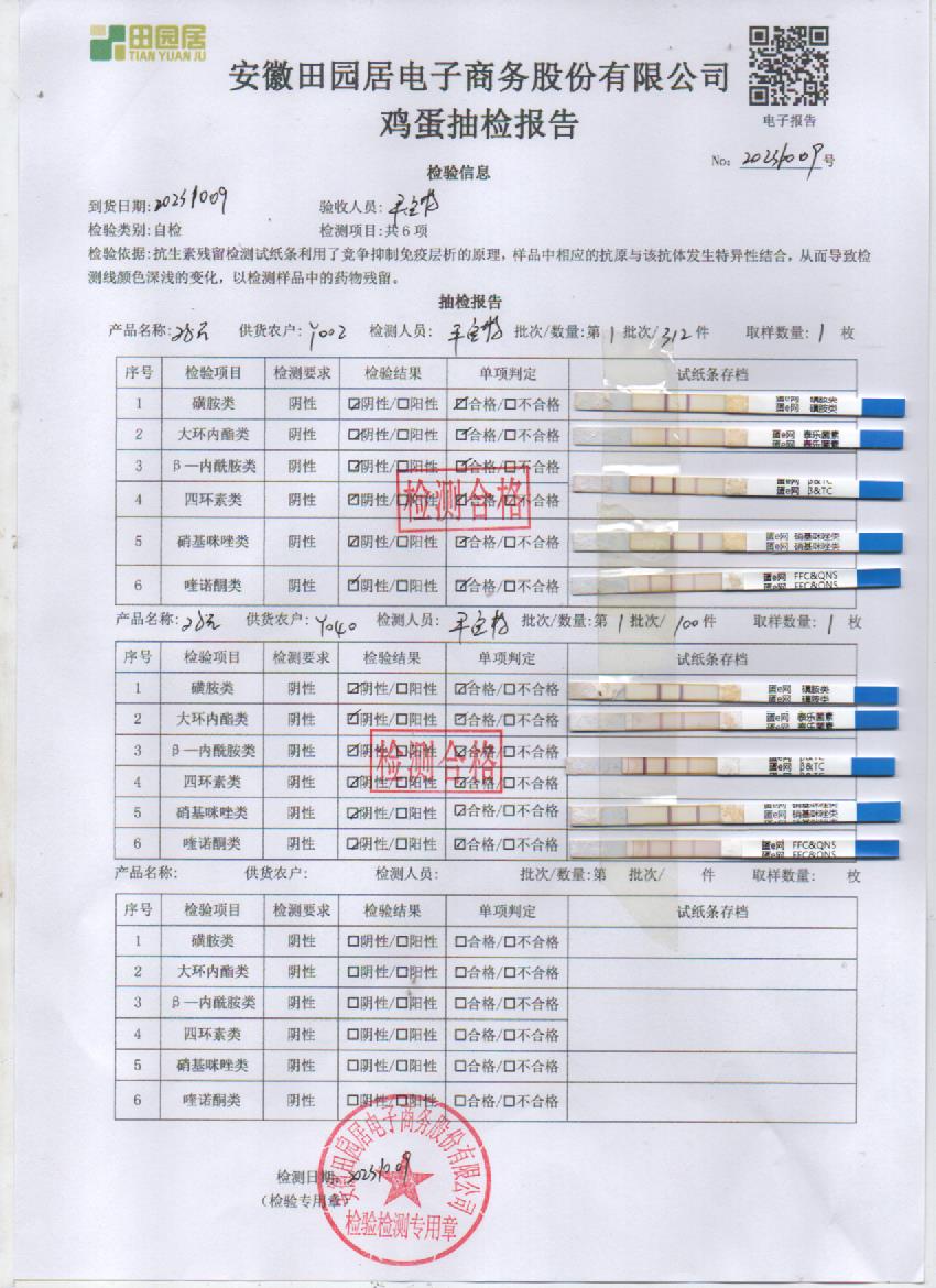 2023年10月9號鮮雞蛋檢測報告